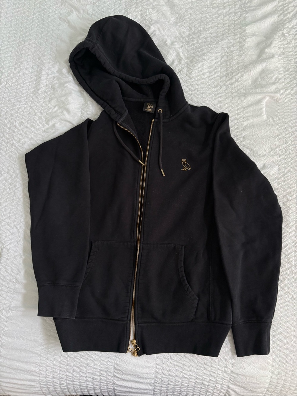 OVO (October’s Very Own) Black Zip-Up Hoodie Gold Details Size M